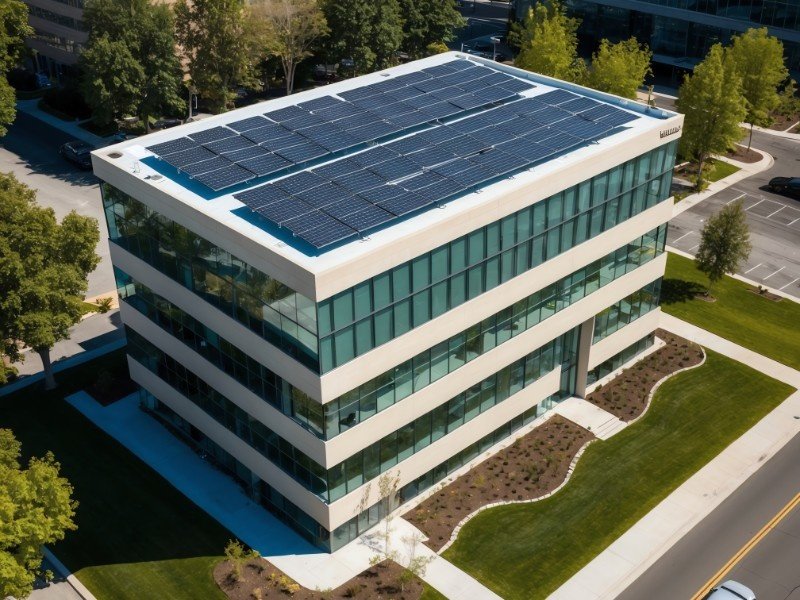 A 10 kW Solar Panel system is installed on the rooftop of a building.