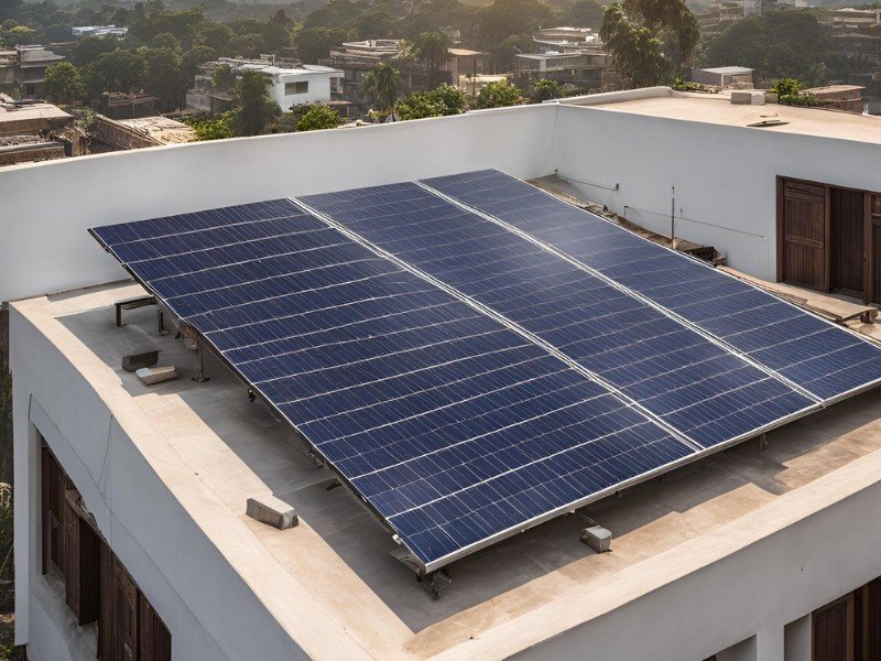 Solar Energy Systems are installed above a residential property in Haryana.