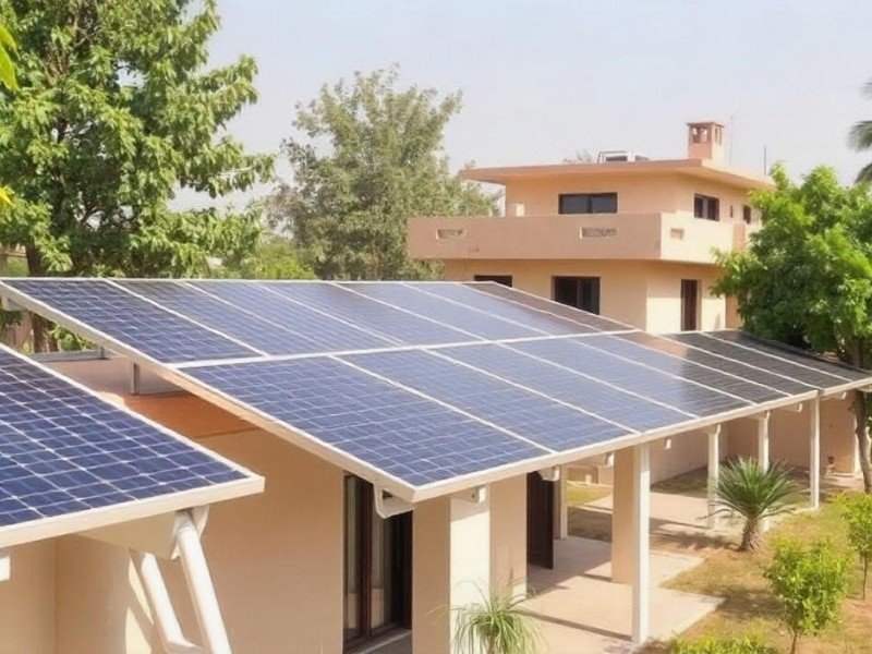 Solar Energy Systems are installed above a residential property in India.